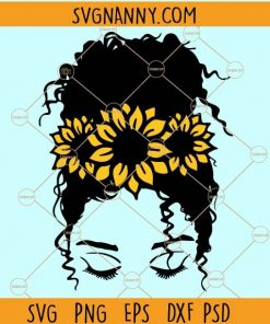 Messy bun with Sunflower svg, Black Woman with Sunflower svg, Messy Bun SVG, #Momlife Svg, Hair Bun SVG, Girl with Lashes SVG file