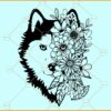 Floral Husky svg, Floral Husky head svg, Floral dog svg, Siberian husky dog breed svg