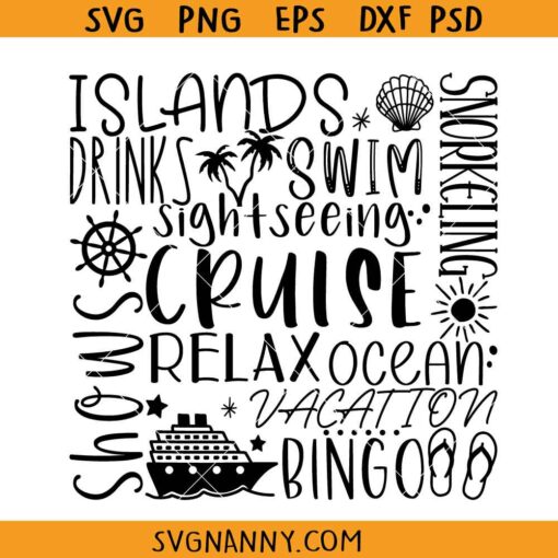 Islands Drinks Shows Ocean Vacation SVG, family cruise svg, family vacation svg