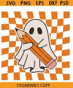 Halloween ghost teacher SVG, Ghost with pencil svg, teacher Halloween svg