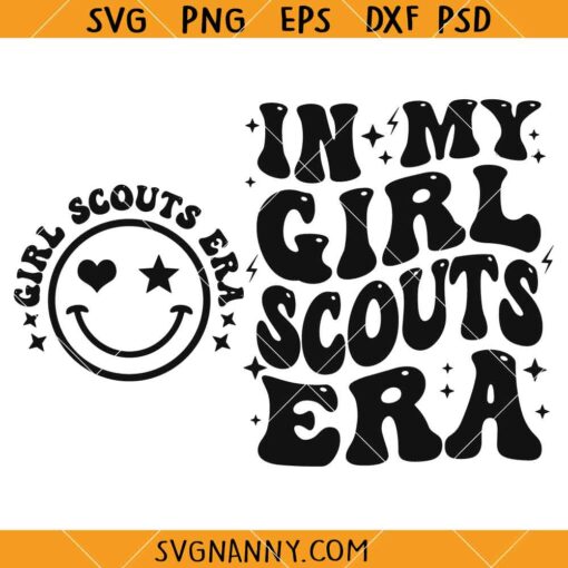 In my  Girl Scouts Era SVG, Wavy Letters SVG, Smiley Face SVG, Retro Girl Scouts Svg, Scout Leader Svg