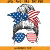 Patriotic Messy bun SVG, 4th of July Svg, Patriotic Mom Svg, Independence Day Svg, Mom Life USA Svg