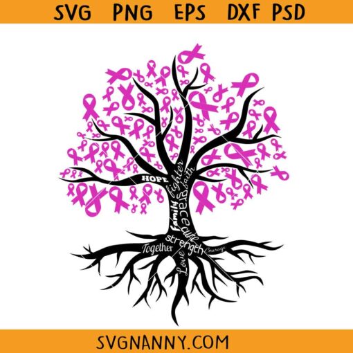 Pink Ribbon tree SVG, Pink Cancer svg, Breast Cancer svg, Pink Ribbon svg, Cancer Awareness svg    