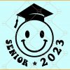 Senior 2023 smiley face with graduation cap svg